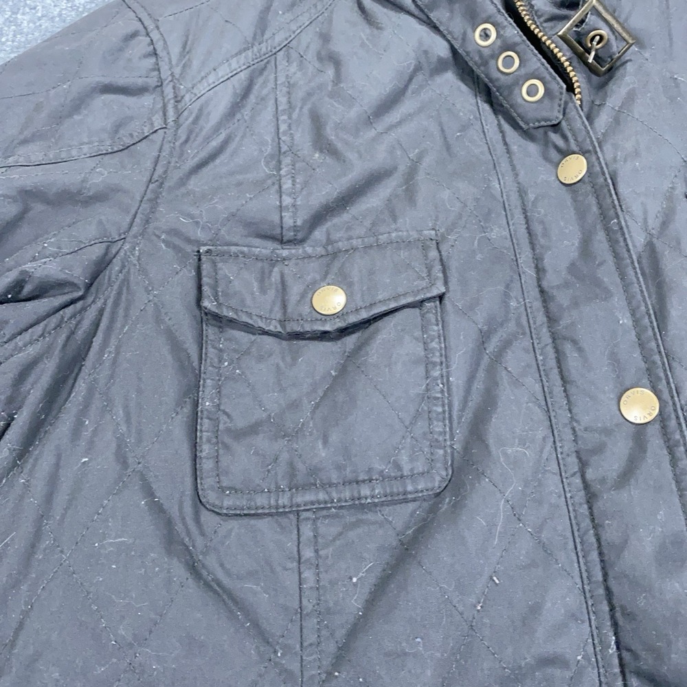 Orvis Barn Coat Womens Sz L Black Chore Jacket Flannel Lined Leather Collar 2MPO - Picture 5 of 16